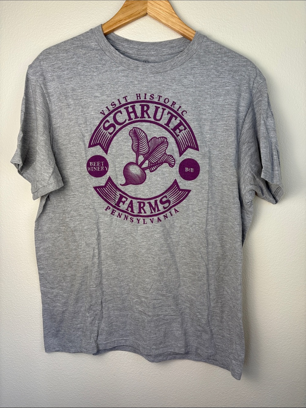 The Office Schrute Farms T-Shirt Mens Large Grey Ripple Junction NWOT